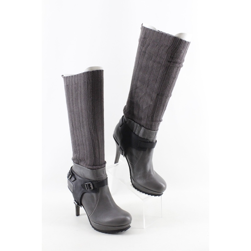 Bacio 61 Rivo Gray Leather Harness Leg‎ Warmer Sock Ankle Bootie Boot 7.5